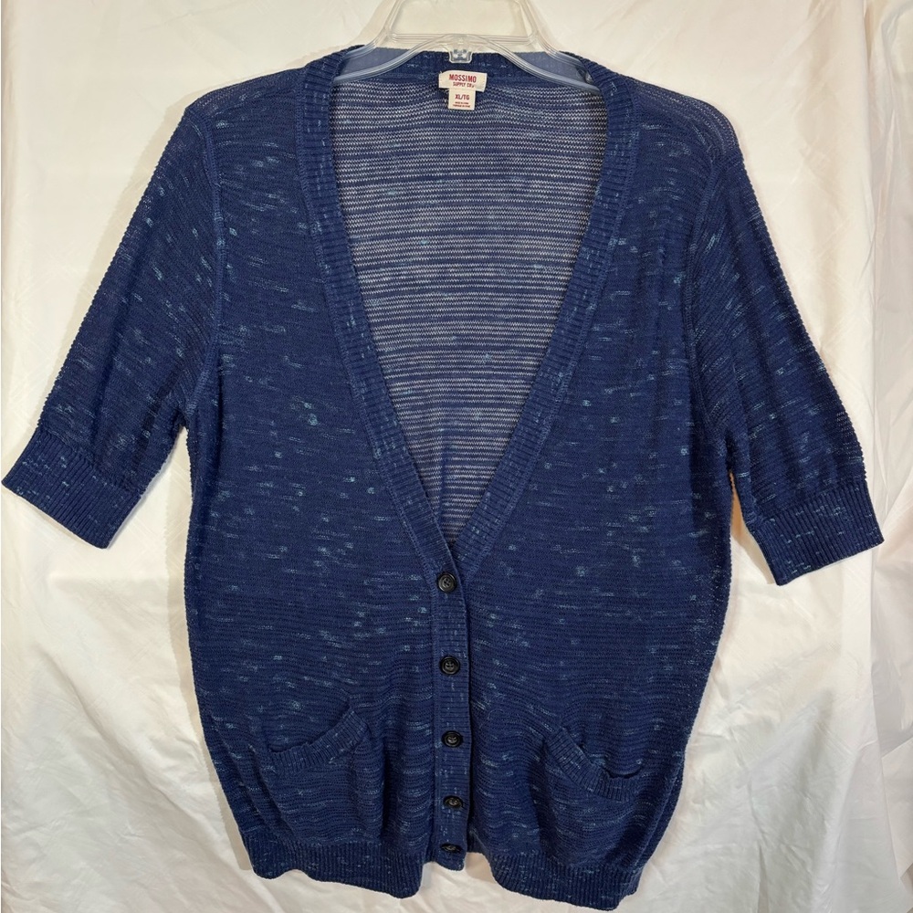 Mossimo XL true blue light-weight short-sleeved button-up knit cardigan EUC